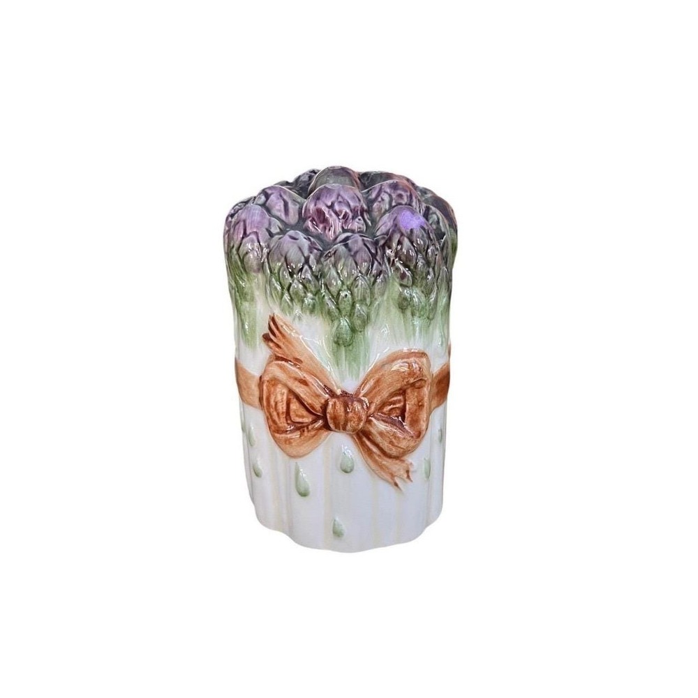 Vintage Ceramic Asparagus Bundle Salt Pepper Shakers Bow Kitchen Decor